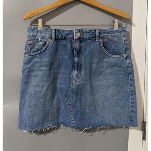TOPSHOP Washed Light Denim Frayed Hem Mini SKIRT, Size 10
